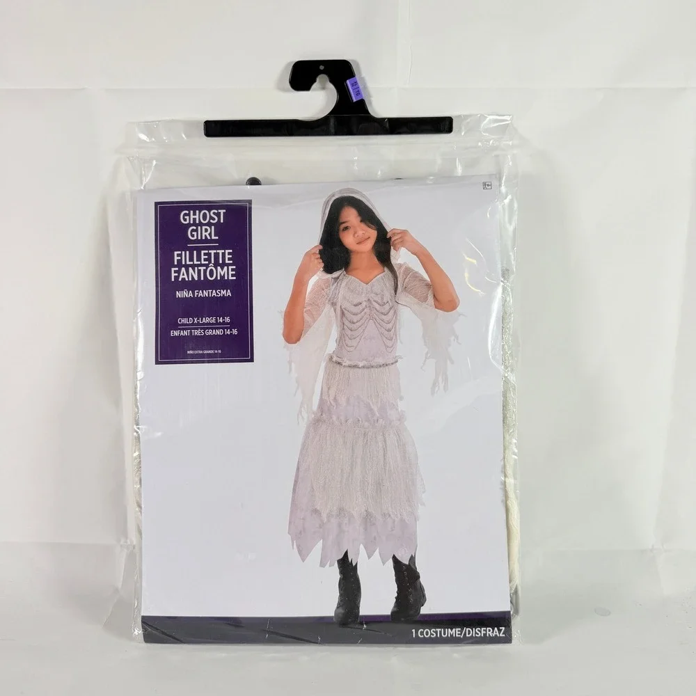 Amscan Ghost Girl Halloween Costume Hooded Dress Child Kids XL 14-16 NIP